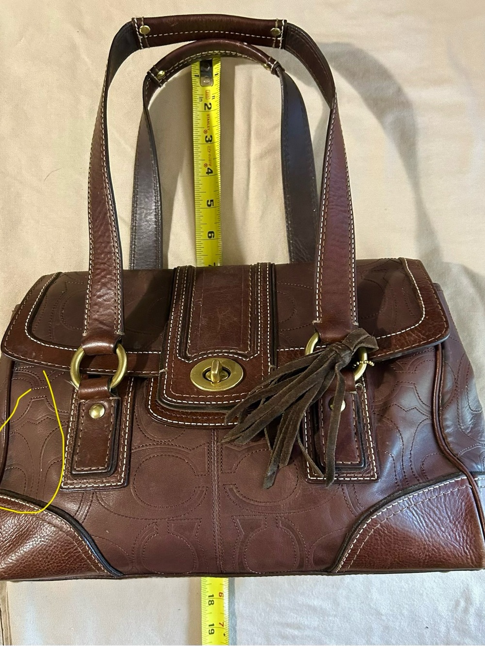 Coach Monogram all Leather Satchel Shoulder Bag as is #11332 - Picture 8 of 10